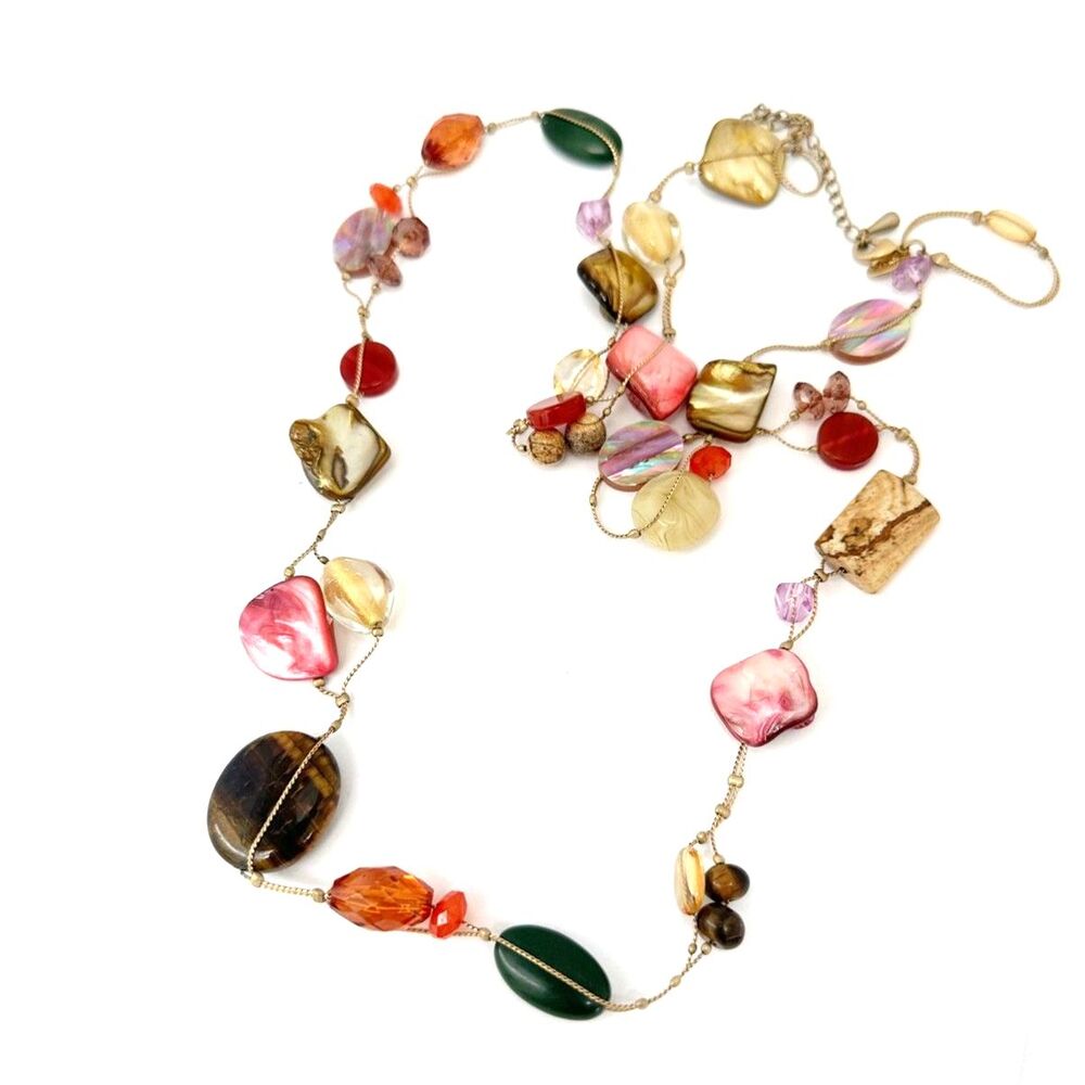 Lia Sophia Beaded Gemstone Necklace Boho Earthy Colors
